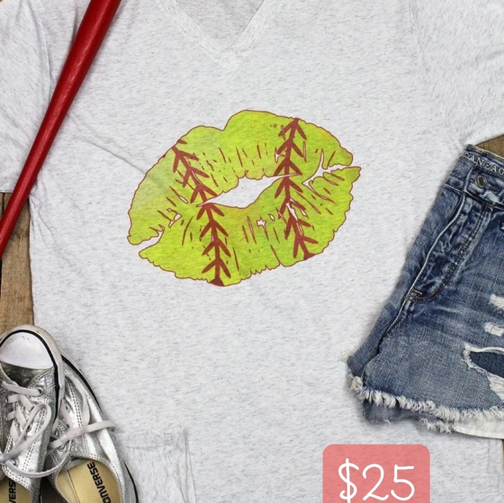Softball lips Tri-Blend V Neck tee